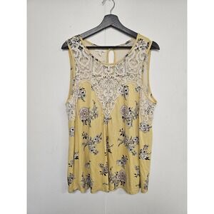 Maurices Tank Top Womens 1 Plus Yellow Floral Crochet Lace Tunic Boho Sleeveless